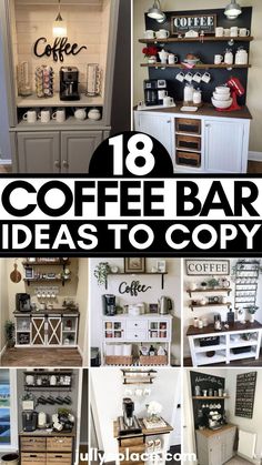 Coffee Bar Ideas Coffee And Wine Bar Shelf Ideas, Sofa Table Coffee Bar, Coffee Bar Upcycle, Coffee Bar Lights, Coffee Bar With Refrigerator Ideas, Coffee Bar Display Ideas, Colorful Coffee Bar Ideas, Coffee Bar Cabinet Diy