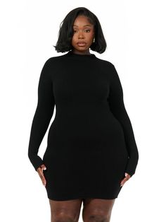 Our iconic mini dress features a mock neckline with long fitted sleeves and hits at your thights. Style with heels, boots or sneakers. Designed with versatility for morning, day and night. Legacy Collection Import 95% Viscose, 5% Spandex Model wears size 1X True to size This dress is double-lined Plus Size Long Sleeve Dress, Bodycon Dress Plus Size, Curvy Women Dresses, Trip Fits, Short Black Dress, Cardigan Plus Size, Soft Dramatic, Naked Wardrobe, Vegas Trip