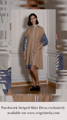 evi-grintela-patchwork-striped-shirt-dress Shirt Silhouette, The Rising Sun, Pakistani Outfits, Rising Sun