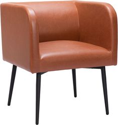 a brown leather chair with black legs