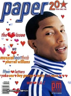 the cover of paper magazine features an image of a man in blue and white striped shirt