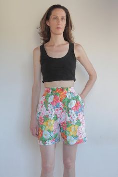 80's Kenzo floral high waisted shorts, small size Multicolor Floral Print Shorts, Fitted Floral Print Shorts For Summer, Multicolor Floral Print Cotton Shorts, Summer Floral Print High-waisted Shorts, Retro Summer Floral Print Bottoms, Retro Floral Print Summer Bottoms, Vintage Floral Print Bottoms For Vacation, Fitted Casual Shorts With Floral Print, Cotton Floral Print Shorts For Spring