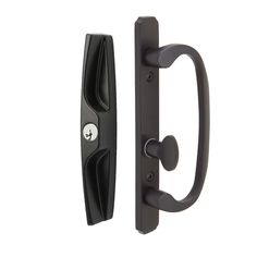 an open door handle with a black finish