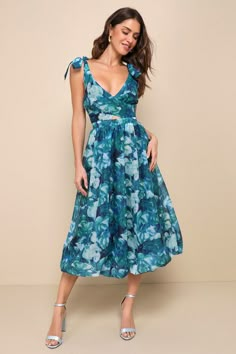 Outfit Semi Formal, Spring Wedding Guest Dress, Wedding Guest Attire, Bubble Hem, Bubble Dress, Guest Attire, Wedding Attire Guest, Cocktail Attire, Floral Blue Dress