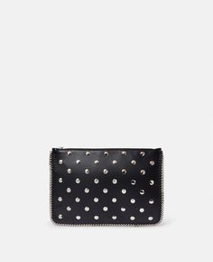 Everyday Studded Bags, Chic Studded Shoulder Bag, Chic Studded Shoulder Bag For Party, Luxury Studded Shoulder Bag, Fashion Accessory Pouch Clutch With Zipper Closure, Chic Party Shoulder Bag With Studs, Trendy Leather Clutch Pouch, Studded Evening Bag, Studded Leather Party Bag