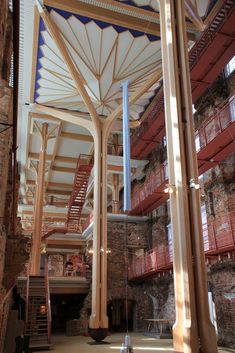 the inside of a building with many stairs