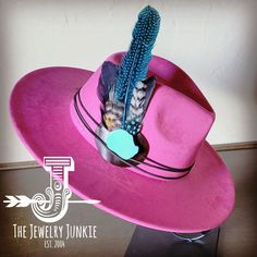 If you’re looking for the perfect accessory to complement your favorite boho style, look no further. This Boho-Style Western Felt Hat w/ Natural Feather & Turquoise Hat Accent by The Jewelry Junkie is absolutely everything that you need. Not only is it easy to incorporate into any and all outfits, but the genuine leather and natural feathers of the band immediately elevate whatever it is you’re wearing. One Size Hat with adjustable inner hat liner (see last photos) The same primary feathers will Turquoise Fedora Hat For Spring, Turquoise Fedora For Spring, Bohemian Wide Brim Fitted Fedora, Fitted Bohemian Fedora With Flat Brim, Bohemian Fitted Wide Brim Fedora, Turquoise Adjustable Fedora With Curved Brim, Turquoise Hat For Kentucky Derby Festival, Turquoise Hats For Kentucky Derby And Festivals, Adjustable Turquoise Fedora With Curved Brim