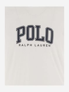 100% cotton Casual Cotton T-shirt With Logo, Classic Ralph Lauren Crew Neck T-shirt, Classic Crew Neck T-shirt With Text Print, Ralph Lauren White T-shirt With Graphic Print, Classic Short Sleeve Tops With Logo, Ralph Lauren Cotton Tops With Letter Print, Graphic Tee With Front Logo, Ralph Lauren Casual Tops With Letter Print, Casual Ralph Lauren Tops With Letter Print