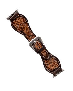 Hide and Fringe Brown Floral Apple Watchband Brown Adjustable Apple Watch Band, Adjustable Brown Apple Watch Band, Hand Tooled Adjustable Leather Apple Watch Band, Adjustable Hand Tooled Leather Apple Watch Band, Adjustable Hand Tooled Brown Apple Watch Band, Adjustable Brown Hand Tooled Apple Watch Band, Adjustable Hand-tooled Brown Apple Watch Band, Vintage Hand Tooled Adjustable Watch Bands, Vintage Adjustable Hand Tooled Watch Bands