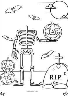 halloween coloring pages with skeleton and pumpkins