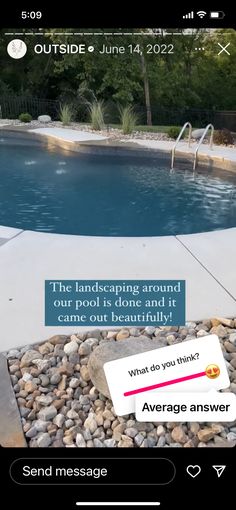 an image of a pool with rocks and stones around it, the text reads what do you think?