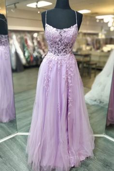 A Line Lavender Lace Long Prom Dress Prom Dress Lilac, Lilac Prom Dresses, Lace Long Prom Dress, Dress Lavender, Silhouette Dress, Dress Lilac, Spaghetti Strap Prom Dress, Corset Dress Prom, Lace Formal Dress