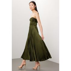 Green satin (100% Recycled Polyester). A-line. Sleeveless. Sweetheart. Back zipper closure. 55.5" from shoulder to hemline. Imported. Gold Collar Necklace, Strappy Shoes, Belle Dress, Gold Collar, Formal Look, Rent The Runway, Closet Designs, Green Satin, Formal Looks