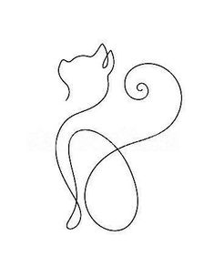 a black and white drawing of a cat sitting on its hind legs, with the tail curled