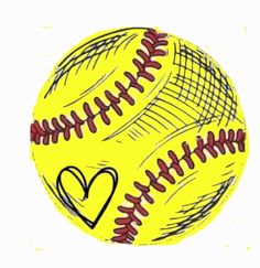 a drawing of a softball ball with a heart on it's front and side