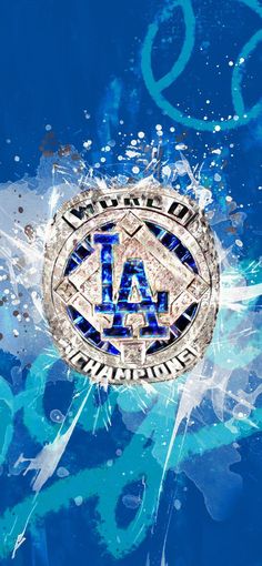 the los angeles dodgers logo is shown in blue and white paint with splashing on it