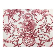 a red and white wallpaper with an ornate design