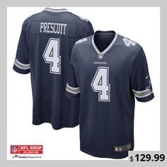 Prove you are the #1 fan of the Dallas Cowboys with this Dak Prescott Game team jersey from Nike! It features bold graphics and a tailored design that makes it easy to get the look of a tried and true Dallas Cowboys fan. You'll love paying homage to your favorite NFL squad in this top-notch jersey!