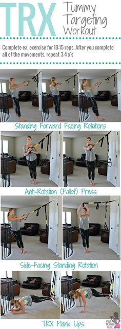 a series of photos showing how to do the trx