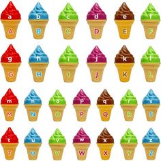 an alphabet with different colored ice creams on it