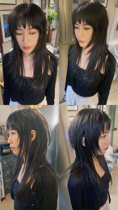 Asian Choppy Haircut, Mullet Hairstyle Women Asian, Cute Hairstyles To Draw, Hime Haircut Short, References Poses Drawing, Safe Hairstyles, Mullet With Bangs, Hairstyles To Draw, Asymmetrical Hair