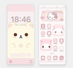 two cell phones with hello kitty theme on them