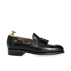 MENS TASSEL LOAFERS IN BLACK BOX CALF Luxury Black Plain Toe Tassel Loafers, Luxury Black Tassel Loafers With Plain Toe, Black Tassel Loafers With Goodyear Welting For Galas, Timeless Black Tassel Loafers With Brogue Detailing, Black Goodyear Welted Tassel Loafers For Galas, Black Moc Toe Tassel Loafers With Goodyear Welt, Black Goodyear Welted Moc Toe Tassel Loafers, Timeless Black Tassel Loafers With Round Toe, Timeless Black Tassel Loafers With Leather Sole