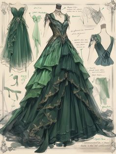 a green dress is shown in this drawing