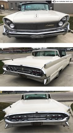 the front and side views of a classic car in three different stages, from top to bottom