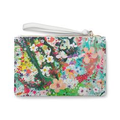 Add a pop of color to your outfit and a little magic to your day with this beautiful wristlet clutch bag. Designed with a loop handle to quickly free your hands, This slim wristlet pouch makes a great accessory for everyday use. It is perfect for your everyday essentials such as a phone, wallet, and keys. It features a zip fastening and a fully lined internal pocket. This bag features Emily's original artwork titled "Linger In The Moments That Make You Feel The Most Alive." It is part of the Lin Spring Chic Pouch Clutch, Chic Spring Pouch Clutch, Trendy Pouch Bag With Wrist Strap, Summer Rectangular Wristlet For Everyday Use, Everyday Summer Rectangular Wristlet, Daily Use Clutch With Wrist Strap In Pouch Shape, Trendy Bags With Wrist Strap For Daily Use, Multicolor Clutch With Phone Pocket, Trendy Spring Pouch For Daily Use