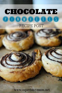 chocolate pinwheels recipe post with text overlay that reads, chocolate pinwheels recipe post