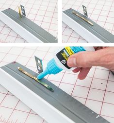 a person using glue to fix a piece of metal