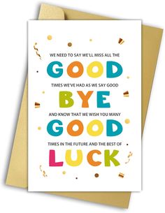 a card with the words good bye and some confetti