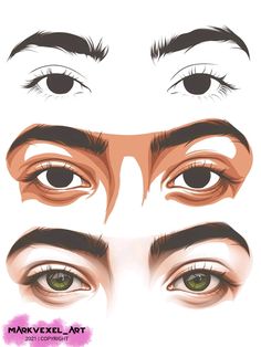 the different types of eyes are shown in this graphic style, including eyebrows and brows