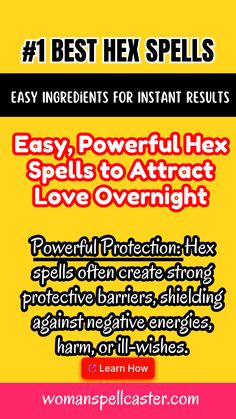 Discover the most effective hex spells for beginners that work instantly! From simple love spells to powerful protection, these free hex spells are designed to bring immediate results. Perfect for skeptics and non-believers, our hex spells use easy-to-find ingredients, ensuring everyone can cast with confidence. Start your journey into witchcraft and witness the magic for yourself. ✨💫 Try one tonight! #HexSpells #Witchcraft #SpellCasting #EasySpells #LoveSpells #PowerfulHex #BeginnerMagic #MagicalResults Simple Love Spells, Love Spells