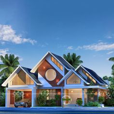 Modern Kerala Home - 3 Bedroom Sloping Roof Style with Red Brick Elevation Slope Roof Elevation, Slope Roof Design, Roof Design Ideas, Fast Learner, Slope Roof, Elevation Ideas, Home Elevation, House Design Inspiration, Sloping Roof