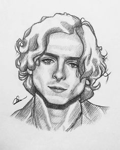 a drawing of a man with curly hair