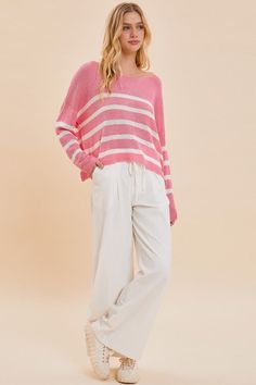 Stripe Knit Top. NOTE: If your size is not available, please register your email in EMAIL ME WHEN AVAILABLE link. Boutique Homes, Candy Stripes, Knitted Pullover Sweaters, Lightweight Knit, Me When, Striped Knit, Stripe Sweater, Knitted Pullover, Pullover Sweaters