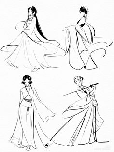 four different styles of women in dresses