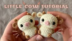 two small crocheted animals are being held in their hands