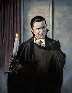 a painting of a man with a candle in his hand and wearing a black robe