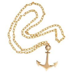 An 18 carat yellow gold chain with twisted anchor links like a rope, to which a large 18 carat gold anchor pendant is attached, Italy, circa 1970. weight chain: 41.39 g weight anchor: 21.8 g total weight: 63.19 g length: 79 cm dimensions anchor: 6.5 x 4.5 cm width chain: 5 mm Anchor Pendant, Yellow Gold Chain, Chains Necklace, Gold Chains, 18k Gold, Jewelry Necklaces, Yellow Gold, Chain, Pendant