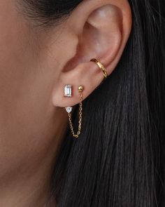 The Aura - Jewels & Aces Ear Piercing Ideas Small Lobes, 3 Pierced Ears Lobe, Dainty Multiple Ear Piercings, Wedding Ear Curation, Simple Earring Stack Ideas, Gold Earring Stack Ideas 3 Holes, Three Lobe Piercing Ideas, Double Earring Stack, Earrings For 2 Piercings