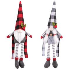 two stuffed gnomes are shown side by side