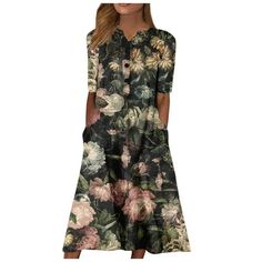 clearance Store,under $5 Clothes StoreClick Here Usmixi Summer Dresses for Women Casual Pocket Button Down Plus Size Tunic Dresses Elbow-Length V-Neck Camouflage Long Sun Dress Black XL FEATURE: Pull on Dress,Tunic Dress,Elbow-Length,Round Neck,Long,Floral Print,This is a casual dress with special design that can show your perfect figure, make you more attractive, and can easily control parties, cocktail,beaches and other occasions. MATERIAL:95% Rayon+5% Spandex.This Womens Dresses is made of hi 3/4 Sleeve Dresses, Long Sun Dress, Plus Size Tunic Dress, Dresses For Women Casual, Tunic Dresses, Plus Size Tunic, Perfect Figure, Floral Print Maxi, Dress Tunic