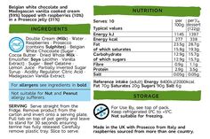 the ingredients for an ice cream are labeled in blue and green font, including instructions on how to use it