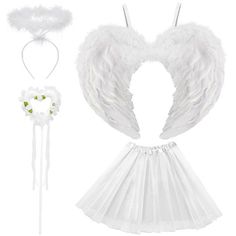 an angel outfit with white wings and headbands