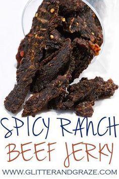 spicy ranch beef jerk recipe with text overlay