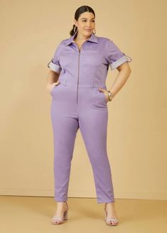 Cuffed Stretch Denim Jumpsuit, Viola