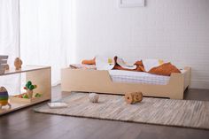 Crib Size Scoop Side Birch Floor Bed Floor Bed Montessori, Rocking Bed, Physical Boundaries, Birch Floors, Twin Frame, Montessori Nursery, Montessori Floor Bed, Toddler Floor Bed, Montessori Bed